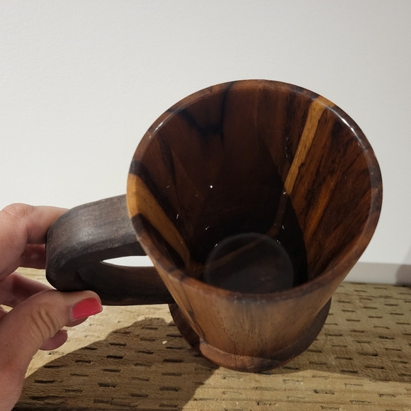 Handmade Teak Wood Mug with Walnut Handle - Picture 3 of 5